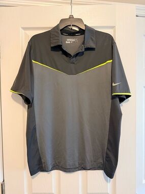 Nike Men’s Gray Polo with Neon Yellow Trim
